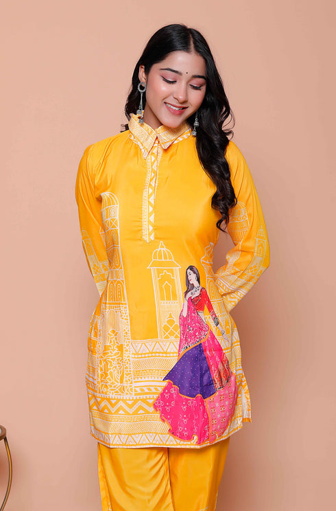Miravan Womens yellow Digital Printed Co ord Set