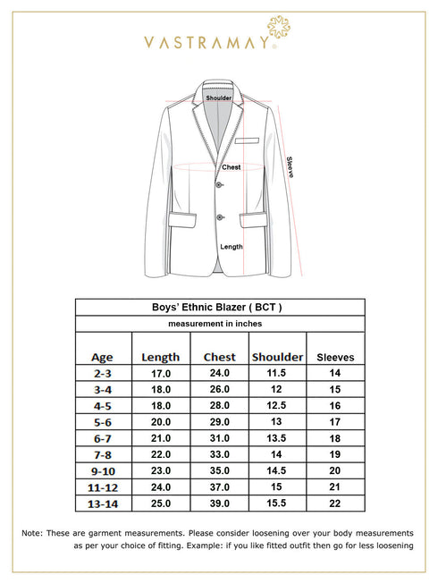 Vastramay Boy's Beige Silk Blend Floral Print Blazer