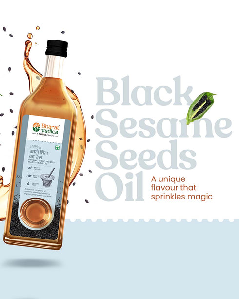 Bharat Vedica Organic Wood Pressed Black Sesame Oil Organic Wood Pressed Kale Til ka Tel