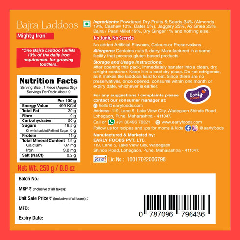 Early Foods Pack of 6 A2 Ghee Millet Laddoos