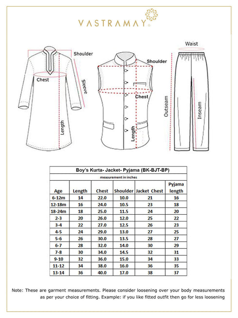Vastramay Boy's Beige Nehru Jacket With Wine Kurta And Pyjama Set