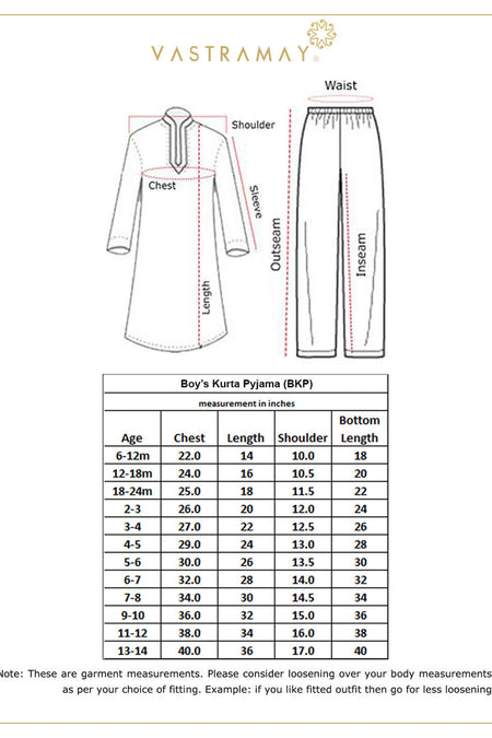 VASTRAMAY Boys' Blue Foil Printed Kurta And Cream Pyjama Set