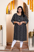 Miravan Womens Plus Size Rayon Embroidery Black Bandhani Printed Straight Kurti