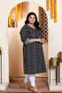 Miravan Womens Plus Size Rayon Embroidery Black Bandhani Printed Straight Kurti