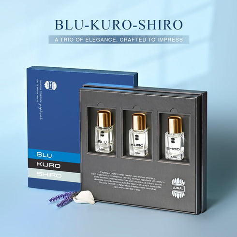 Ajmal Perfumes India BLU, KURO, SHIRO Perfume Gift Set Pack of 3 for Men