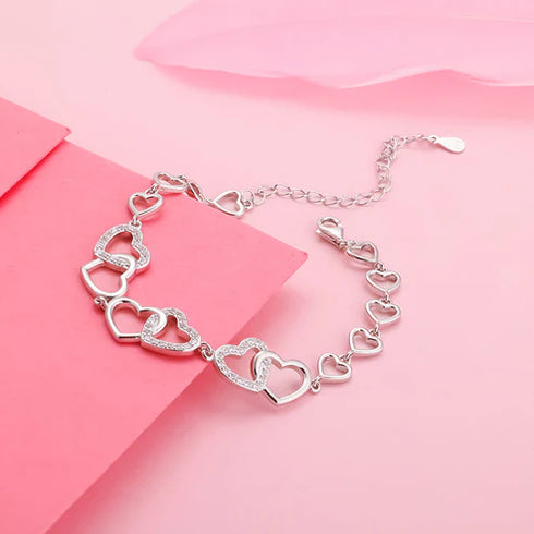 Giva Silver Interlocked Heart Duo Bracelet