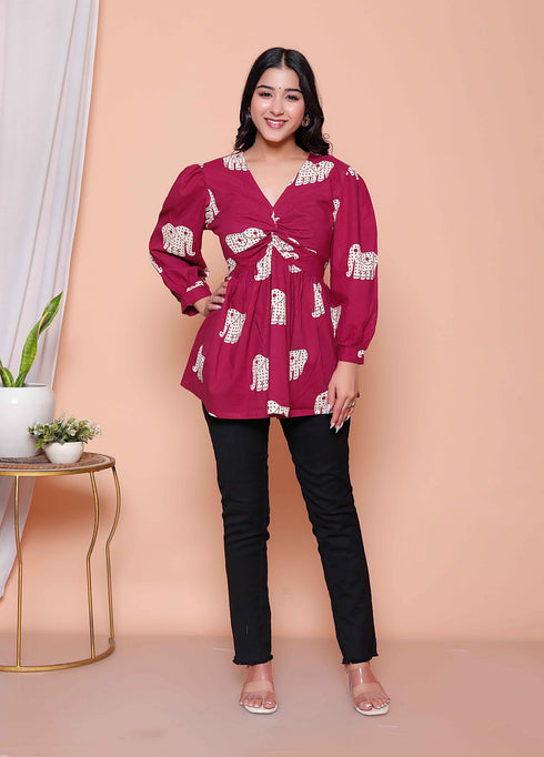 Miravan Womens Magenta Animal Print Butterfly Top