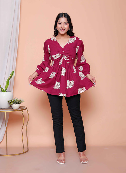 Miravan Womens Magenta Animal Print Butterfly Top