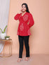 Miravan Womens Red Bandhani Printed cotton Butterfly Design Top