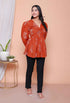 Miravan Womens Rust Floral Printed Balloon Sleeves V Neck Butterfly Top