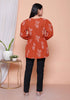 Miravan Womens Rust Floral Printed Balloon Sleeves V Neck Butterfly Top