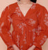 Miravan Womens Rust Floral Printed Balloon Sleeves V Neck Butterfly Top