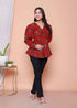 Miravan Womens Brown Animal Printed Balloon Sleeves V Neck Butterfly Top
