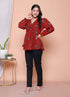 Miravan Womens Brown Animal Printed Balloon Sleeves V Neck Butterfly Top