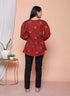 Miravan Womens Brown Animal Printed Balloon Sleeves V Neck Butterfly Top