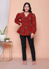 Miravan Womens Brown Animal Printed Balloon Sleeves V Neck Butterfly Top