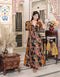 Miravan Womens Pure Cotton Black Puff Sleeve Floral printed Butterfly Maxi Dress