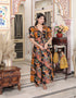 Miravan Womens Pure Cotton Black Puff Sleeve Floral printed Butterfly Maxi Dress