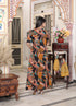 Miravan Womens Pure Cotton Black Puff Sleeve Floral printed Butterfly Maxi Dress