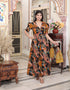 Miravan Womens Pure Cotton Black Puff Sleeve Floral printed Butterfly Maxi Dress