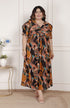 Miravan Womens Plus Size Pure Cotton Black Puff Sleeve Floral printed Butterfly Maxi Dress