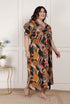Miravan Womens Plus Size Pure Cotton Black Puff Sleeve Floral printed Butterfly Maxi Dress