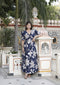 Miravan Womens Blue Flower Printed Puff Sleeve Pure Cotton Fit V Neck Butterfly Maxi Dress