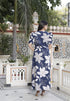 Miravan Womens Blue Flower Printed Puff Sleeve Pure Cotton Fit V Neck Butterfly Maxi Dress