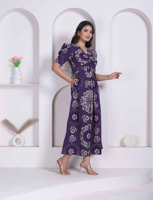 Miravan Womens Floral Printed Cotton Butterfly Maxi Dress
