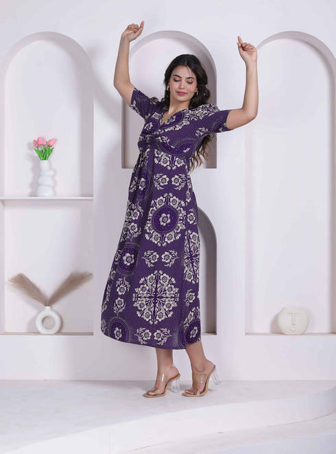 Miravan Womens Floral Printed Cotton Butterfly Maxi Dress