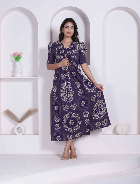 Miravan Womens Floral Printed Cotton Butterfly Maxi Dress