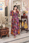 Miravan Womens Floral Print Puff Sleeve Pure Cotton Fit Flare Magenta Butterfly Maxi Dress