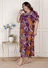 Miravan Womens Plus Size Floral Print Puff Sleeve Pure Cotton Fit Flare Magenta Butterfly Maxi Dress