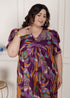 Miravan Womens Plus Size Floral Print Puff Sleeve Pure Cotton Fit Flare Magenta Butterfly Maxi Dress