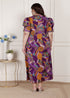 Miravan Womens Plus Size Floral Print Puff Sleeve Pure Cotton Fit Flare Magenta Butterfly Maxi Dress