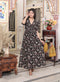 Miravan Womens Multicolored Pleated Puff Sleeve Floral Pure Cotton Butterfly Maxi Dress