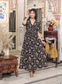 Miravan Womens Multicolored Pleated Puff Sleeve Floral Pure Cotton Butterfly Maxi Dress