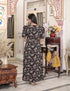 Miravan Womens Multicolored Pleated Puff Sleeve Floral Pure Cotton Butterfly Maxi Dress