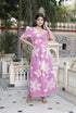 Miravan Womens Pink Floral Print Puff Sleeve Pure Cotton Fit Flare Butterfly Maxi Dress