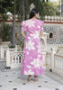 Miravan Womens Pink Floral Print Puff Sleeve Pure Cotton Fit Flare Butterfly Maxi Dress