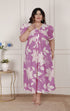 Miravan Womens Plus Size Pink Floral Print Puff Sleeve Pure Cotton Fit Flare Butterfly Maxi Dress