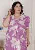 Miravan Womens Plus Size Pink Floral Print Puff Sleeve Pure Cotton Fit Flare Butterfly Maxi Dress