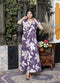 Miravan Womens Purple Pleated Puff Sleeve Floral Pure Cotton Butterfly Middi Dress