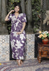 Miravan Womens Purple Pleated Puff Sleeve Floral Pure Cotton Butterfly Middi Dress