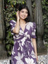 Miravan Womens Purple Pleated Puff Sleeve Floral Pure Cotton Butterfly Middi Dress
