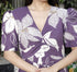 Miravan Womens Purple Pleated Puff Sleeve Floral Pure Cotton Butterfly Middi Dress