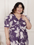 Miravan Womens Plus Size Purple Pleated Puff Sleeve Floral Pure Cotton Butterfly Middi Dress