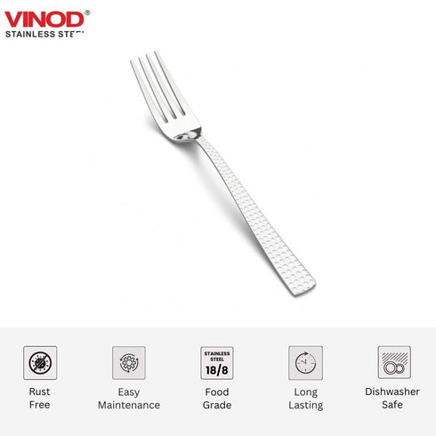 Vinod Stainless Steel Aero Hammered Dinner Fork Table Fork Set of 12 Heavy Gauge Stainless Steel Rust Free Mirror Finish Durable and Dishwasher Safe