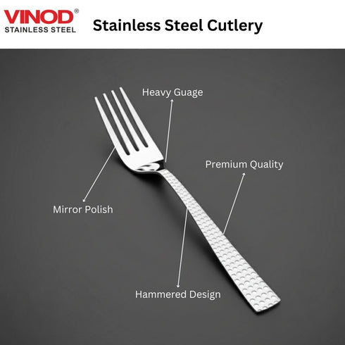 Vinod Stainless Steel Aero Hammered Dinner Fork Table Fork Set of 12 Heavy Gauge Stainless Steel Rust Free Mirror Finish Durable and Dishwasher Safe