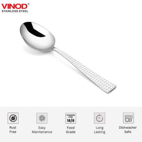 Vinod Stainless Steel Aero Hammered Finish Baby Spoon 12 Pcs Cutlery Set Rust Free Mirror Polish Premium Dinner Spoon Tableware Silver